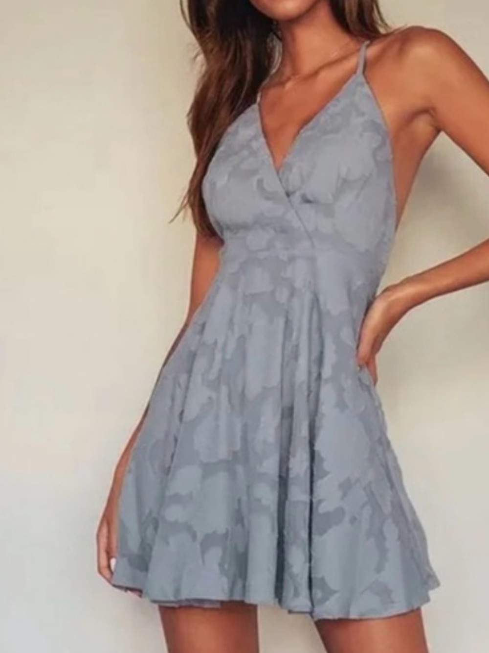 Lulu's Light Blue Floral Lace Mini Dress
